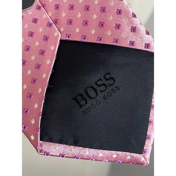 Hugo Boss Men Neck Tie Pink Silk Purple Floral Pattern Dots Business Office - Picture 6 of 8